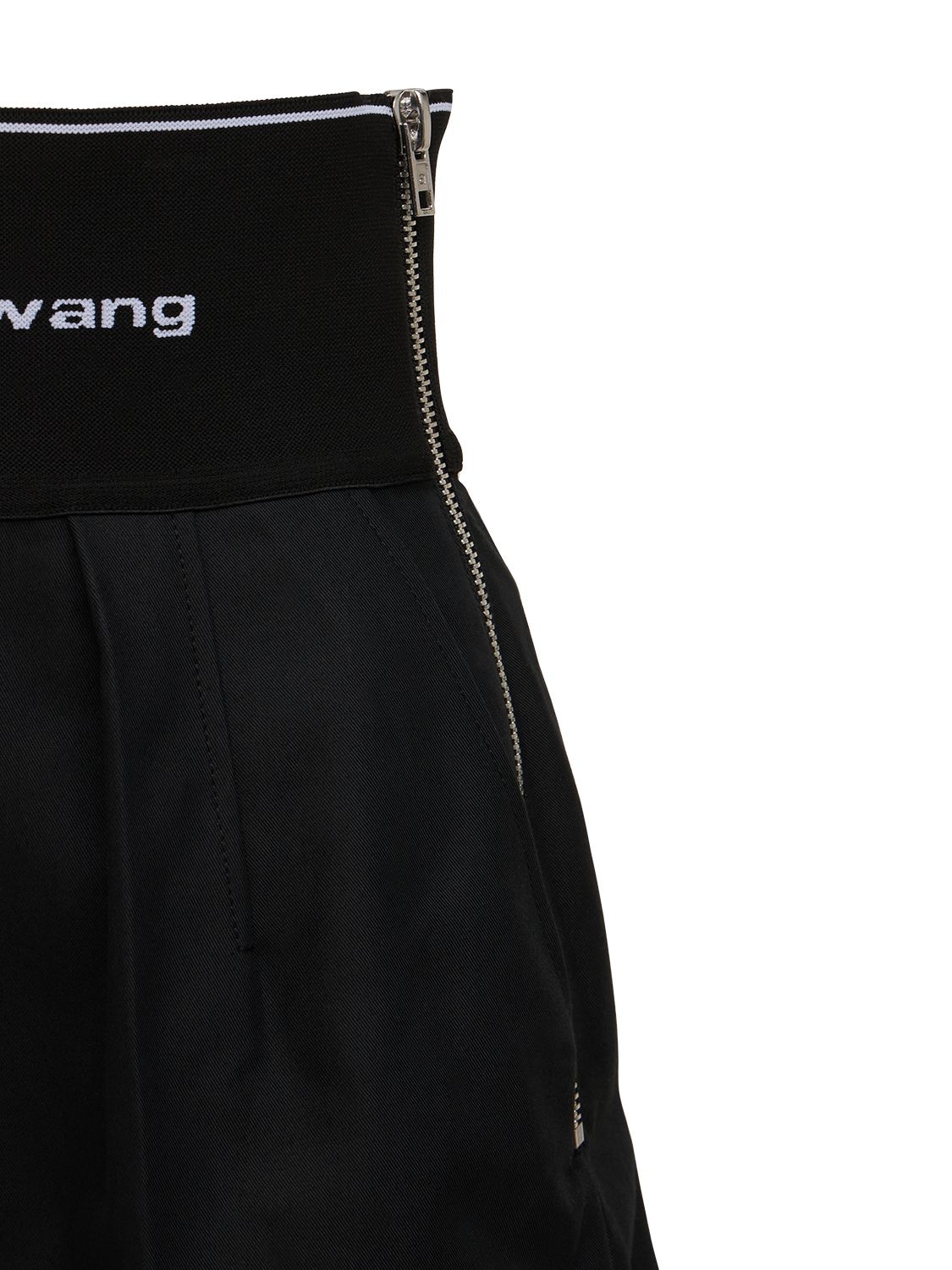 Shop Alexander Wang Cotton Safari Shorts W/ Logo Waistband In Black