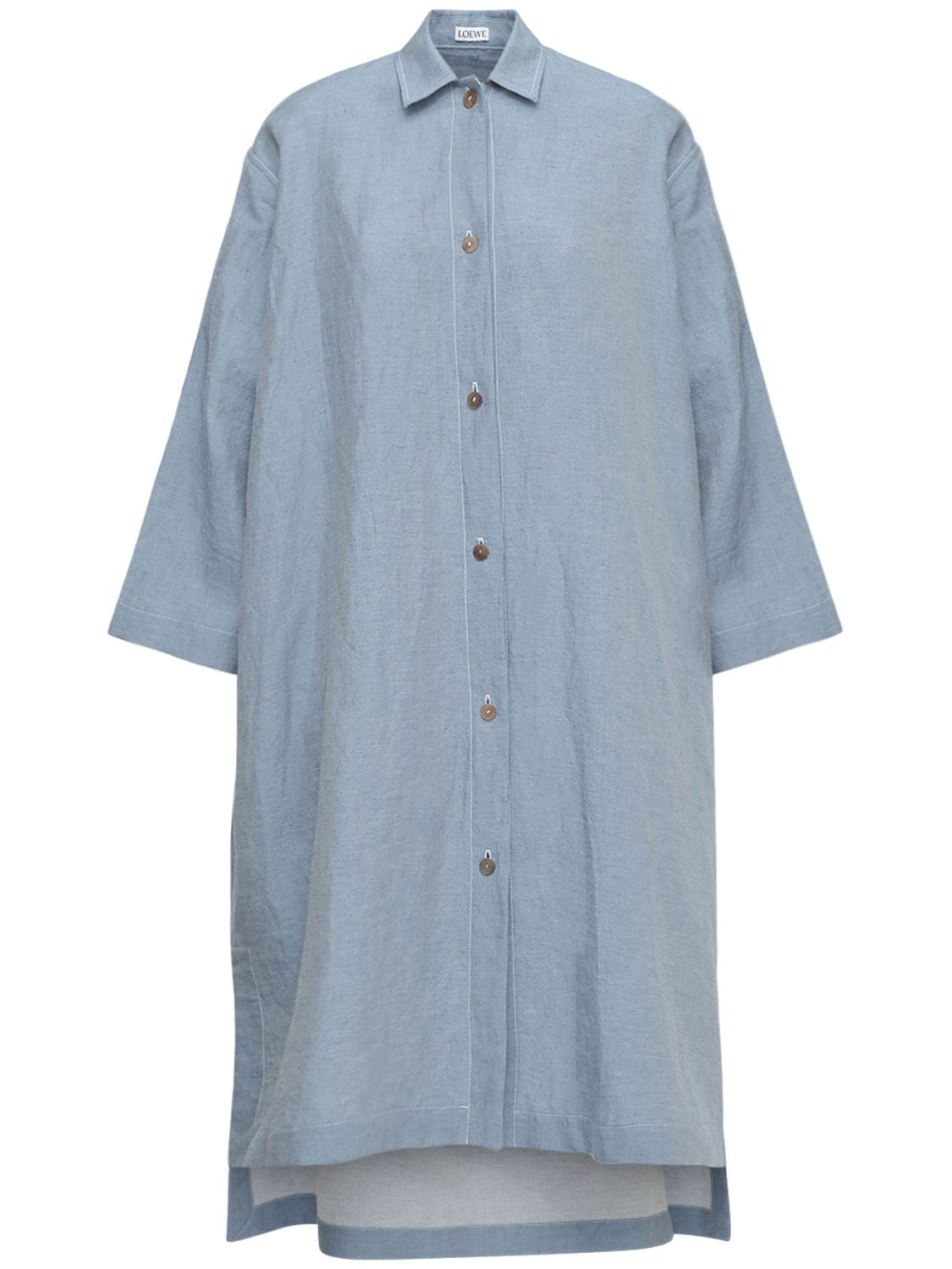 Loewe Logo-embroidered Linen-blend Chambray Shirt Dress In Blue | ModeSens