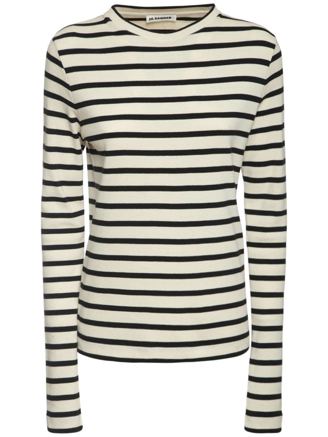 Image of Striped Ribbed Cotton T-shirt