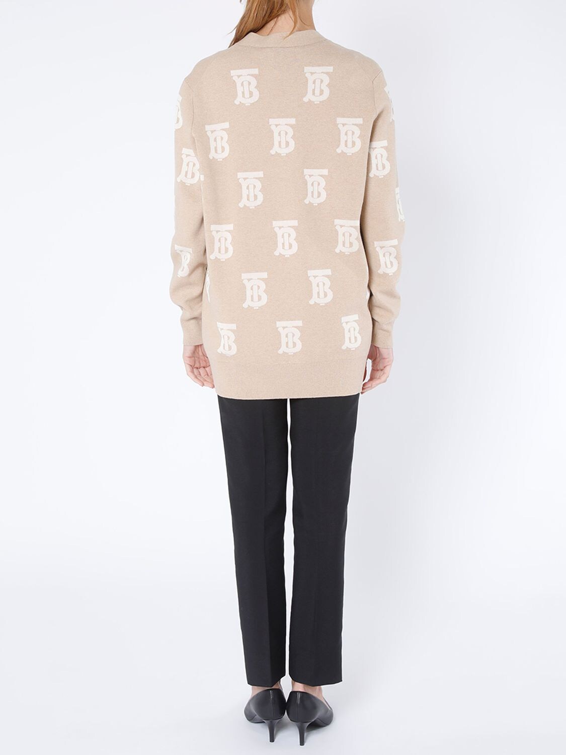 Burberry Monogram Wool Silk Blend Jacquard Sweater Light Camel