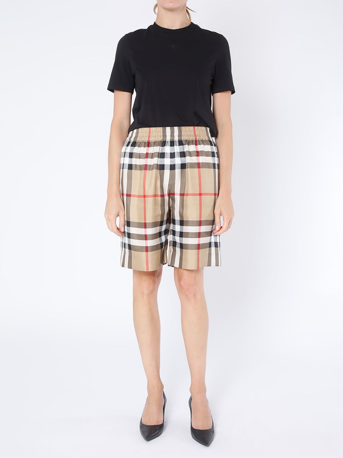 Burberry Tawney Silk Twill Check Shorts In Archive Beige