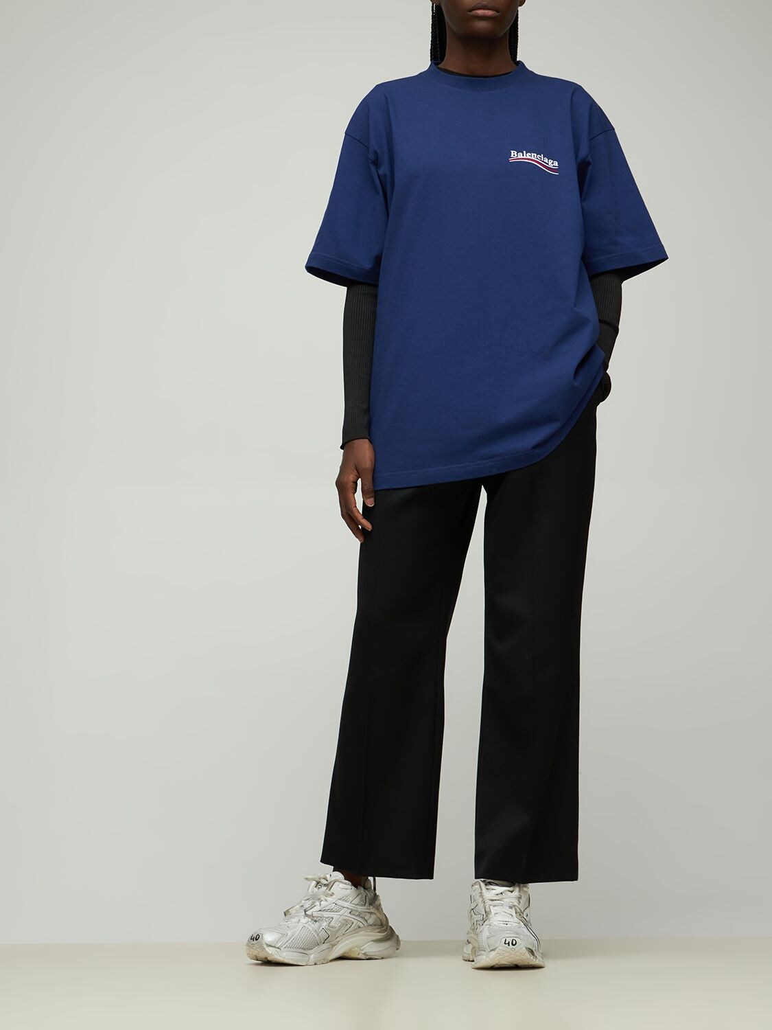 Shop Balenciaga Political Campaign Cotton T-shirt In Blue