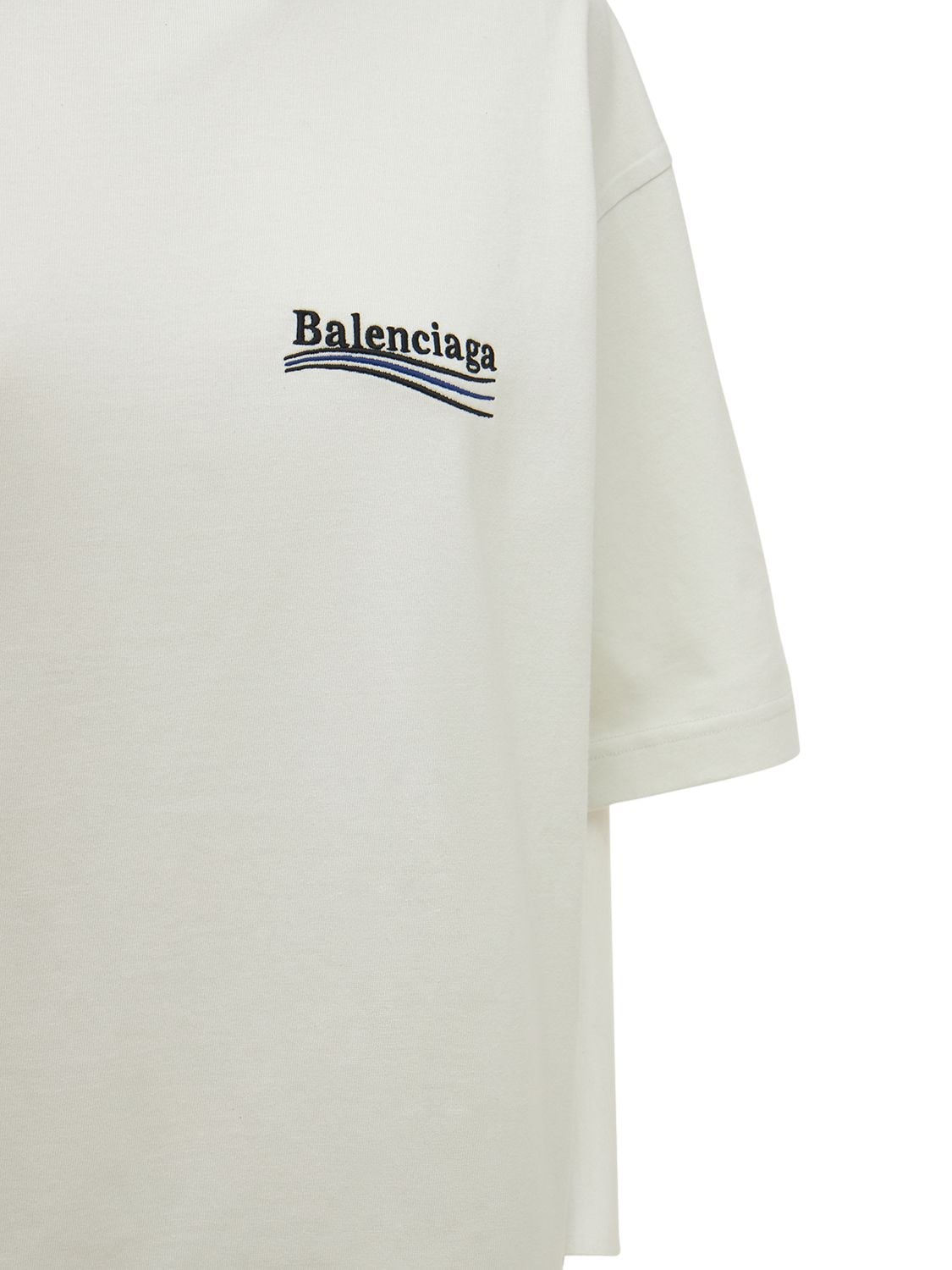 Shop Balenciaga Large Fit Embroidered Cotton T-shirt In Серовато-белый