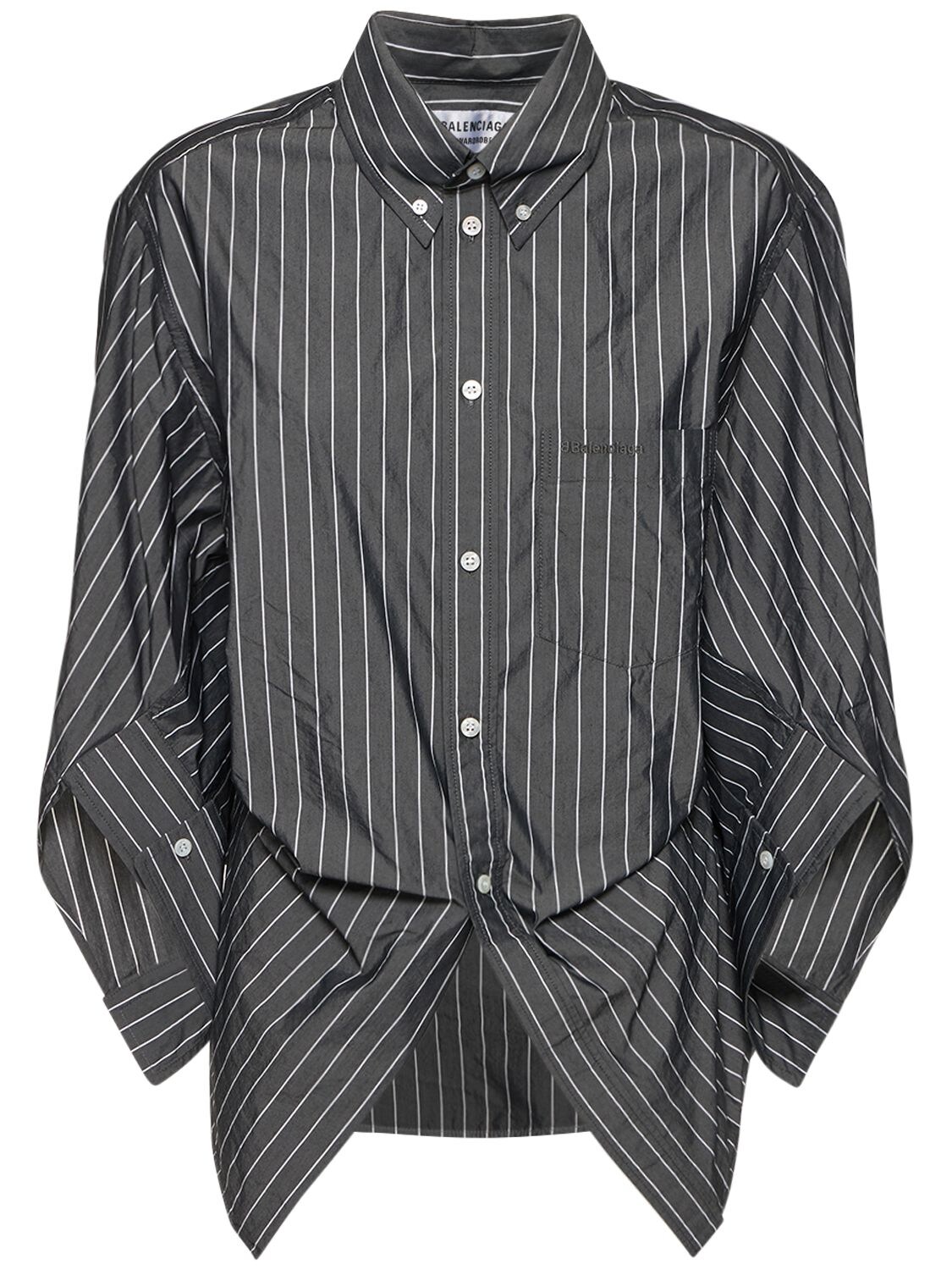 Balenciaga Twisted Swing Bb Corp Cotton-blend Shirt In Grey | ModeSens