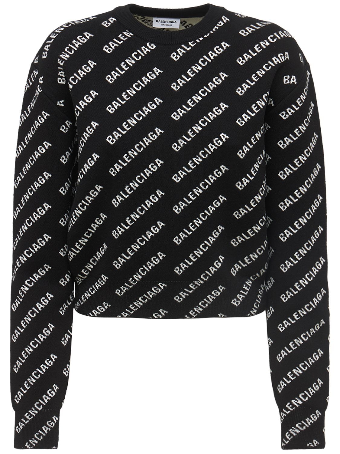 Balenciaga - All over mini logo cotton blend sweater - Black/White ...