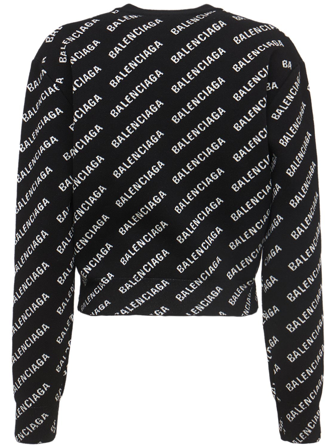 Shop Balenciaga All Over Mini Logo Cotton Blend Sweater In Чёрный,белый
