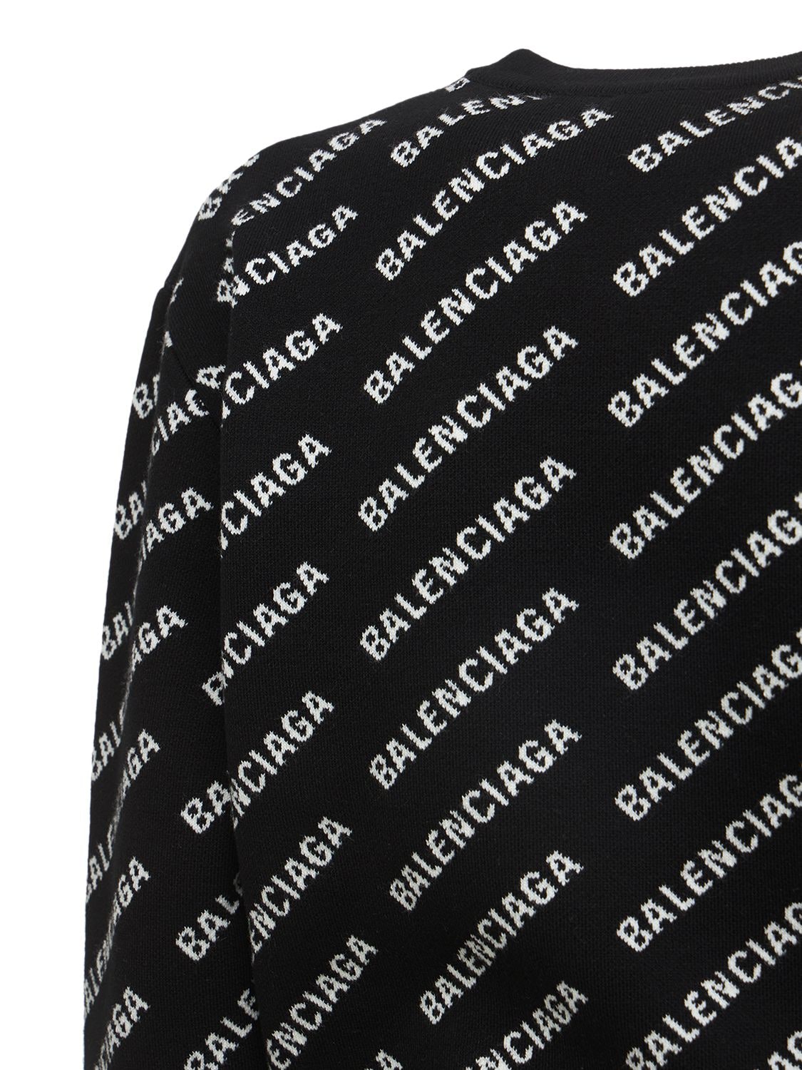Shop Balenciaga All Over Mini Logo Cotton Blend Sweater In Чёрный,белый
