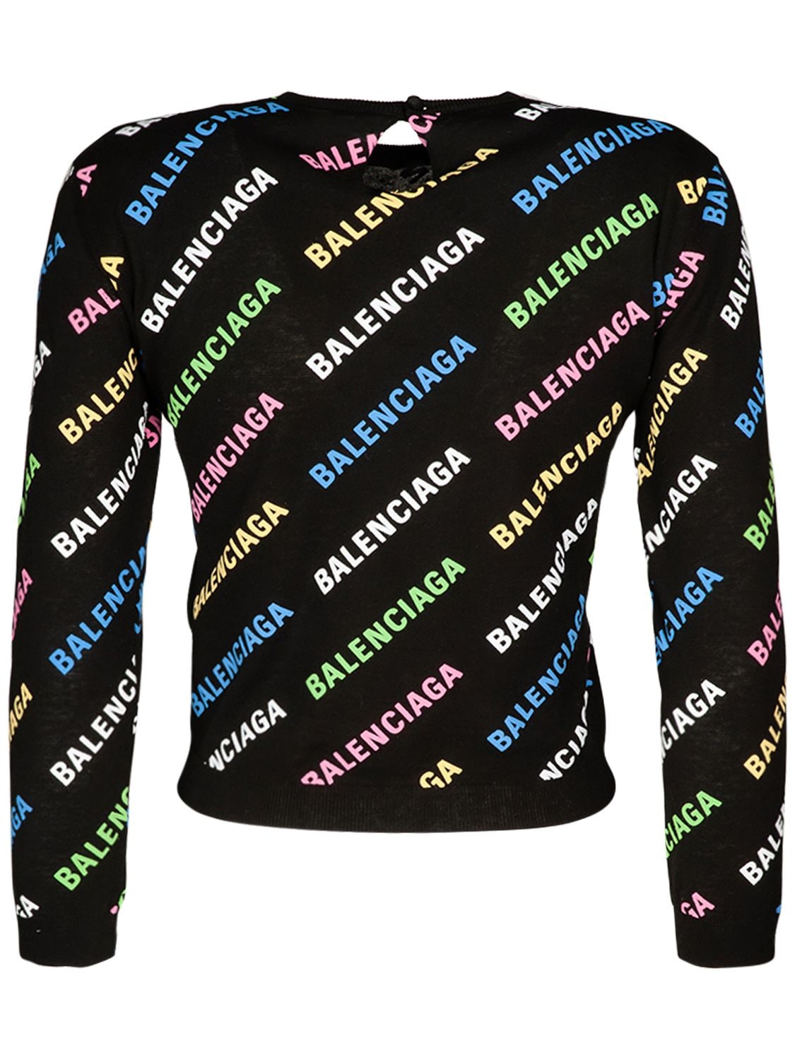 Shop Balenciaga All Over Logo Cotton Sweater In Black,multi