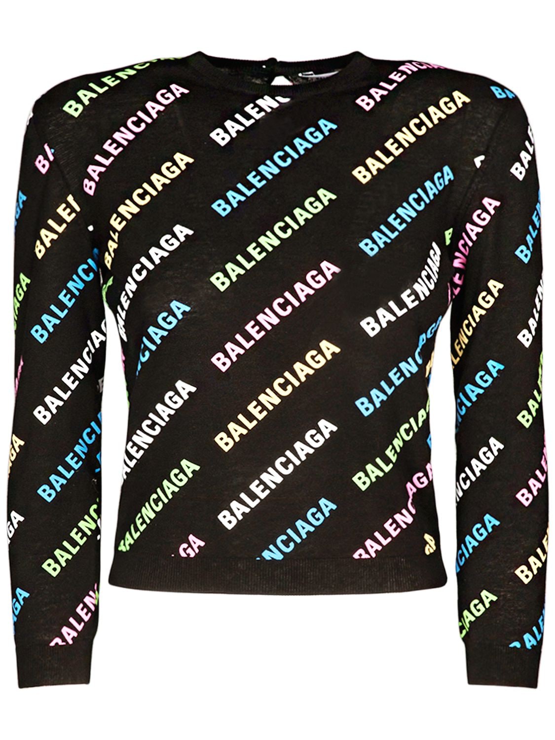 Shop Balenciaga All Over Logo Cotton Sweater In Black,multi