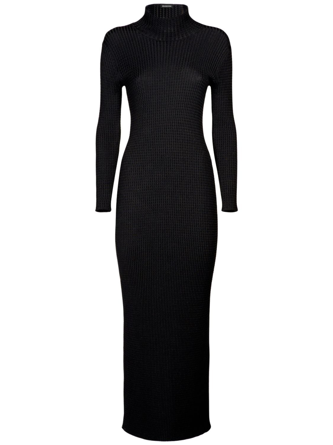 Shop Balenciaga Fitted Wool Dress In Black