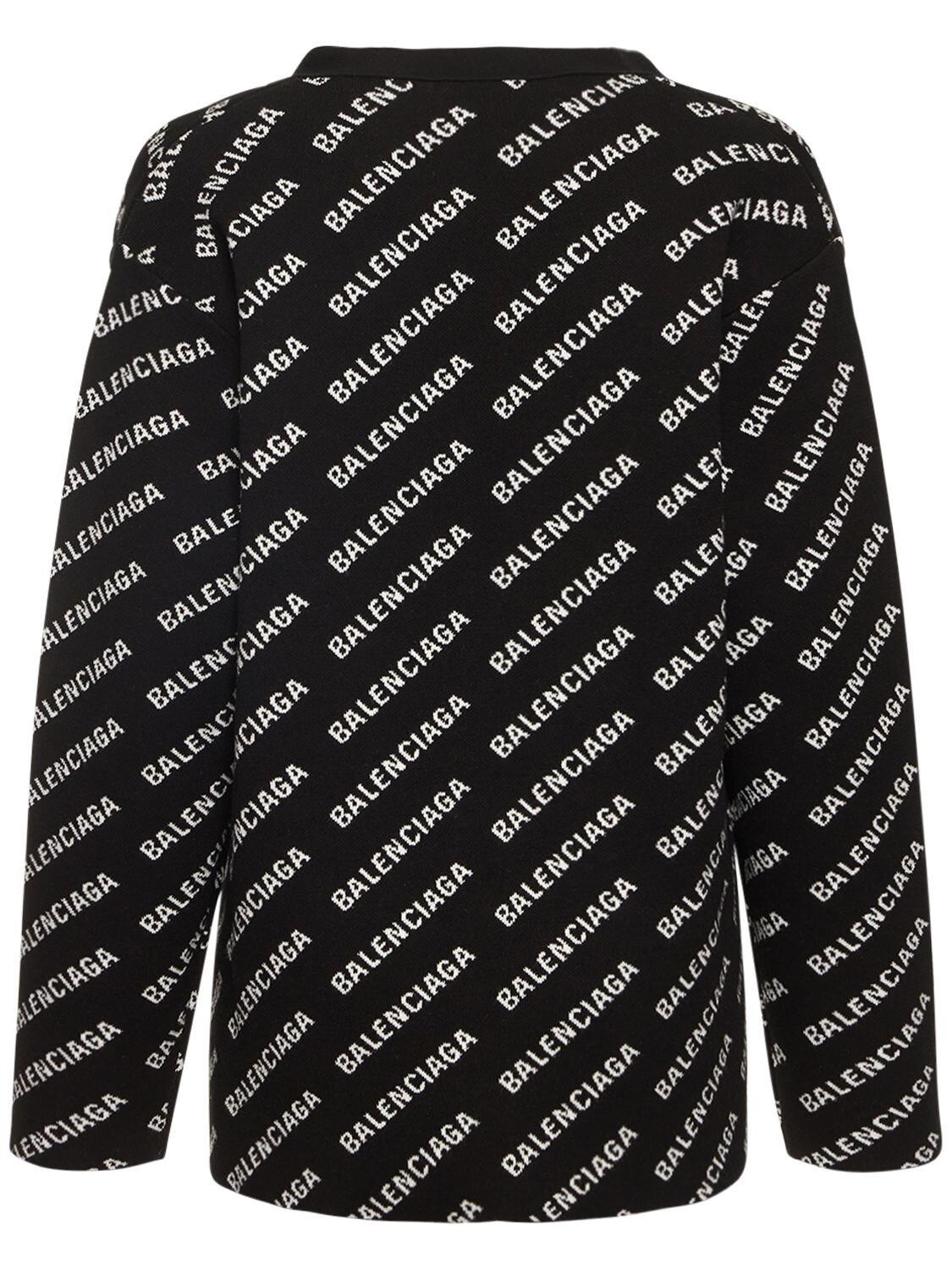 Shop Balenciaga Logo Wool Blend Knit Cardigan In Чёрный