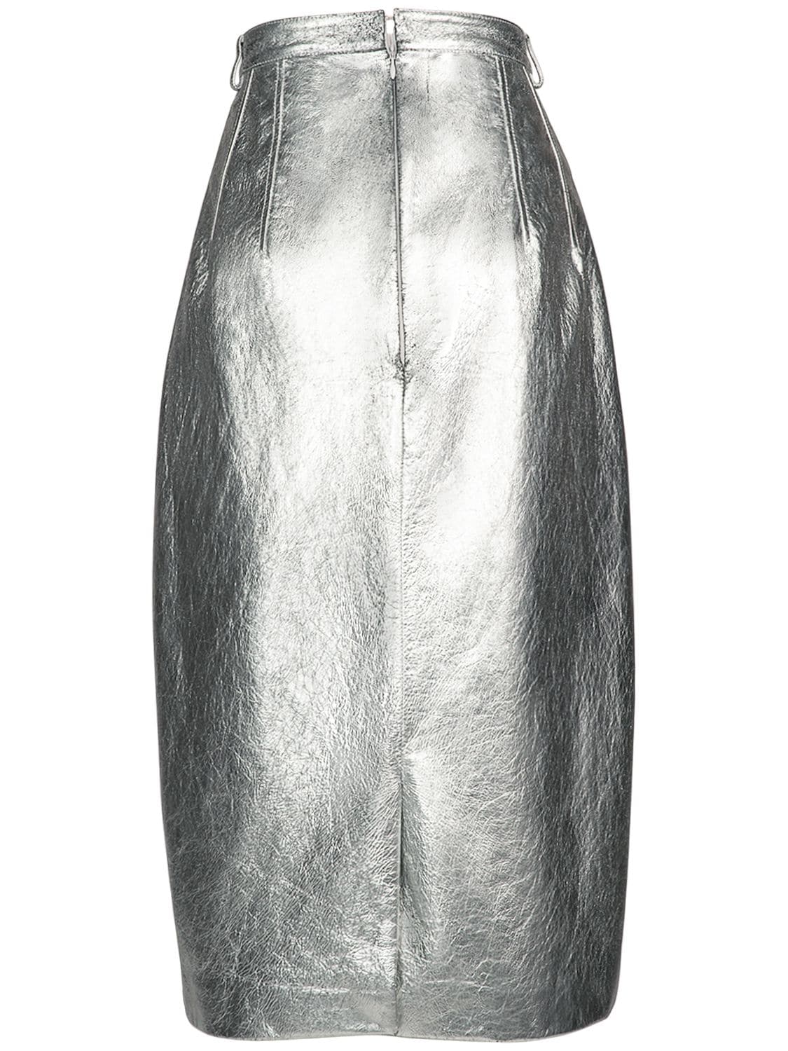 Shop Balenciaga Metallic Leather Skirt In Silver