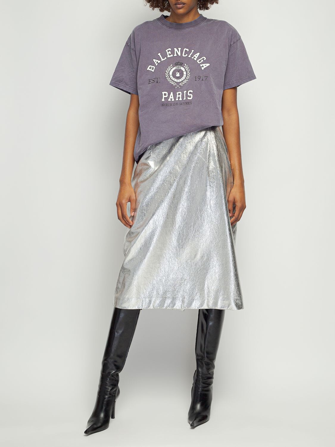Shop Balenciaga Metallic Leather Skirt In Silver