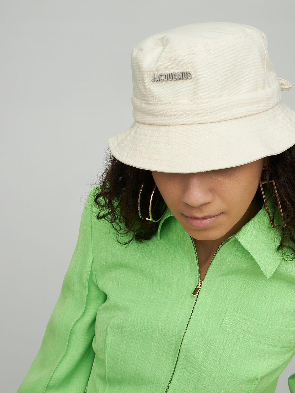 Shop Jacquemus Le Bob Gadjo Cotton Logo Bucket Hat In Off-white