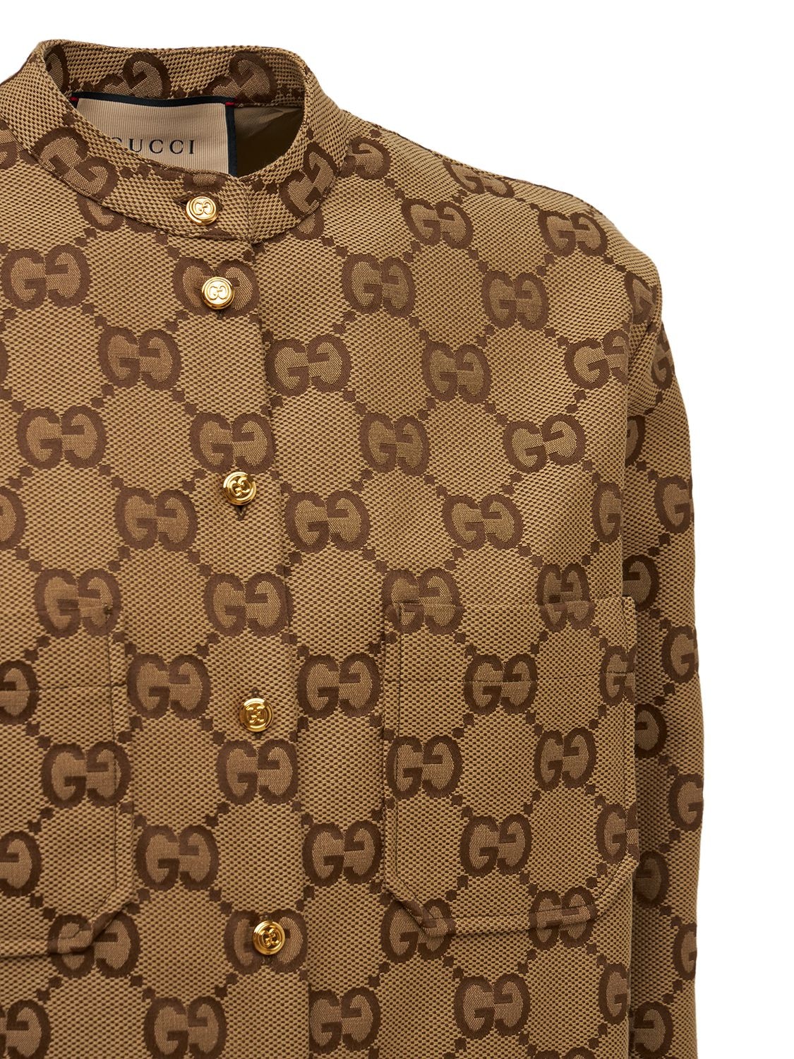 Shop Gucci Maxi Gg Canvas Oversized Shirt In Camel,ebon