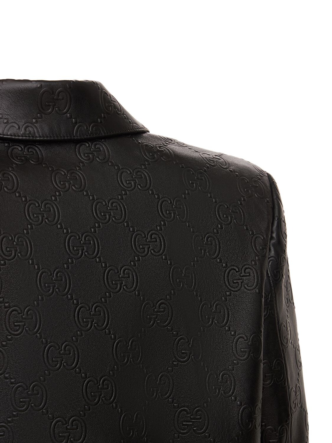 Shop Gucci Soft Nappa Leather Blazer W/ All Over Gg In Black