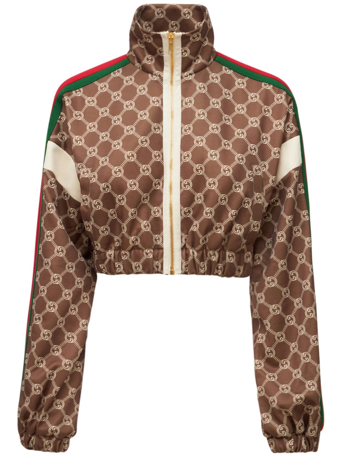 Shop Gucci Technical Jersey Logo Cropped Jacket In Multicolor
