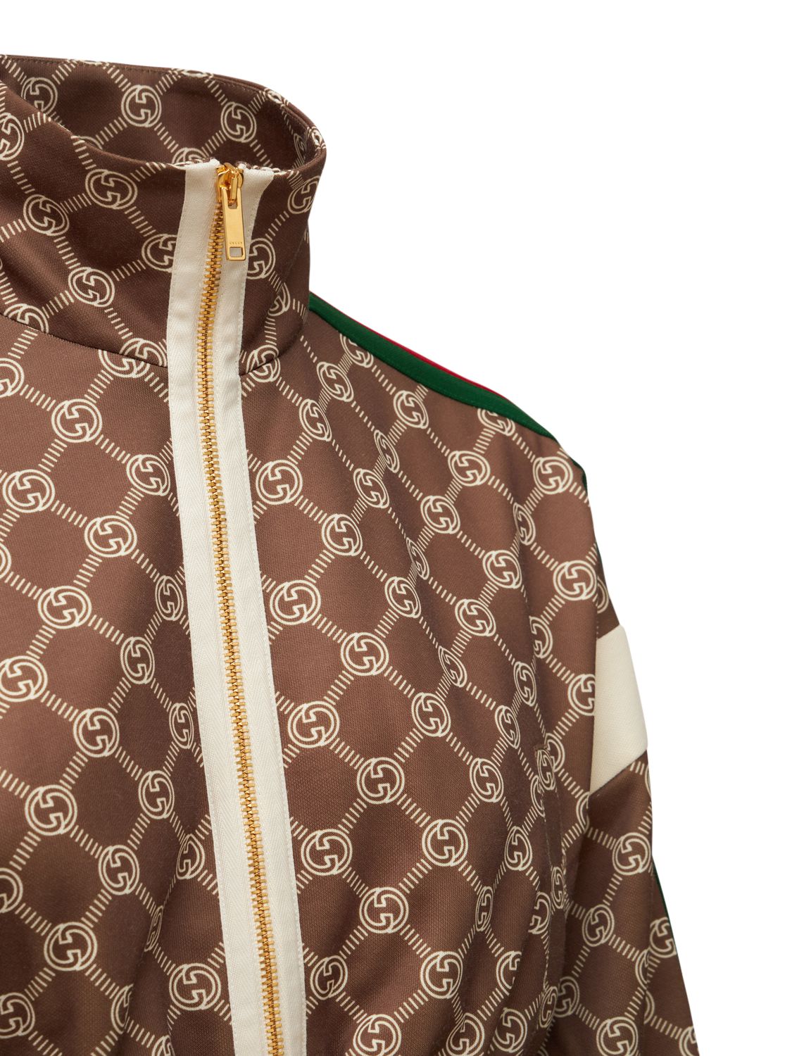 Shop Gucci Technical Jersey Logo Cropped Jacket In Multicolor