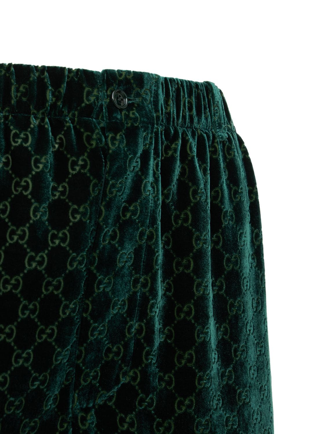 Shop Gucci Velvet Logo Mini Shorts In Dark Green