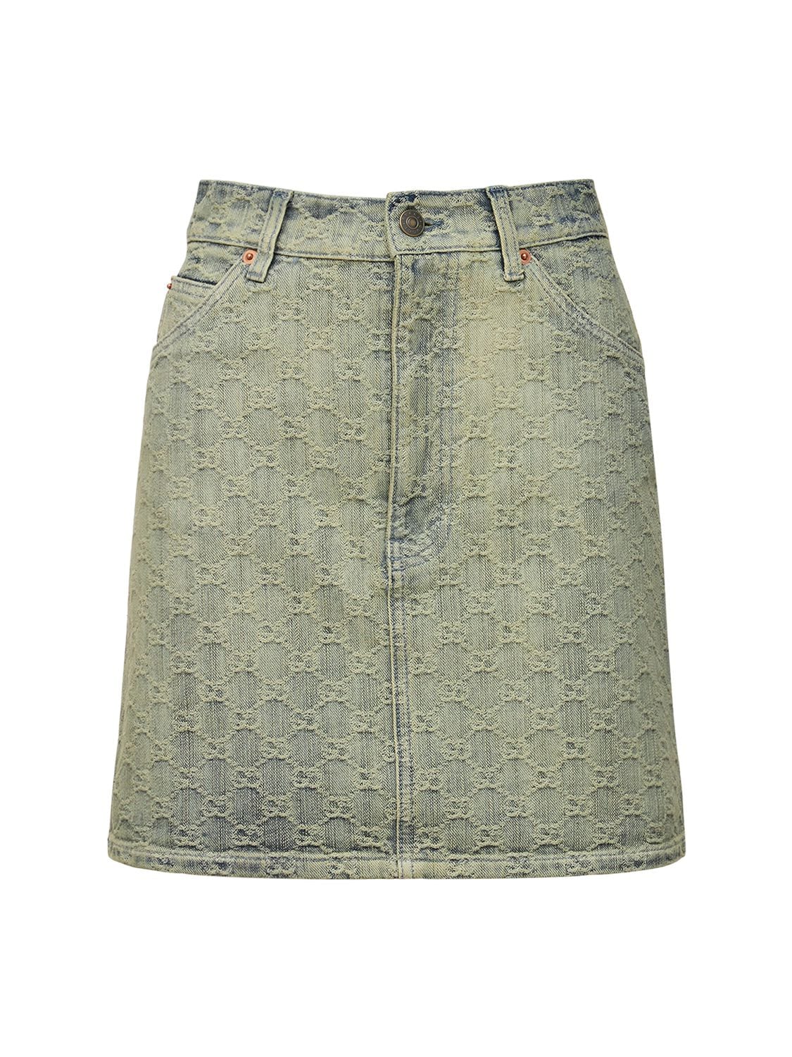 GUCCI Denim Eco Wash Bleached Jacquard Skirt