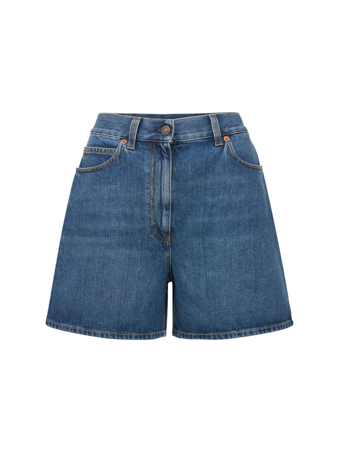 Shop Gucci High Waist Denim Shorts In Blue,mix