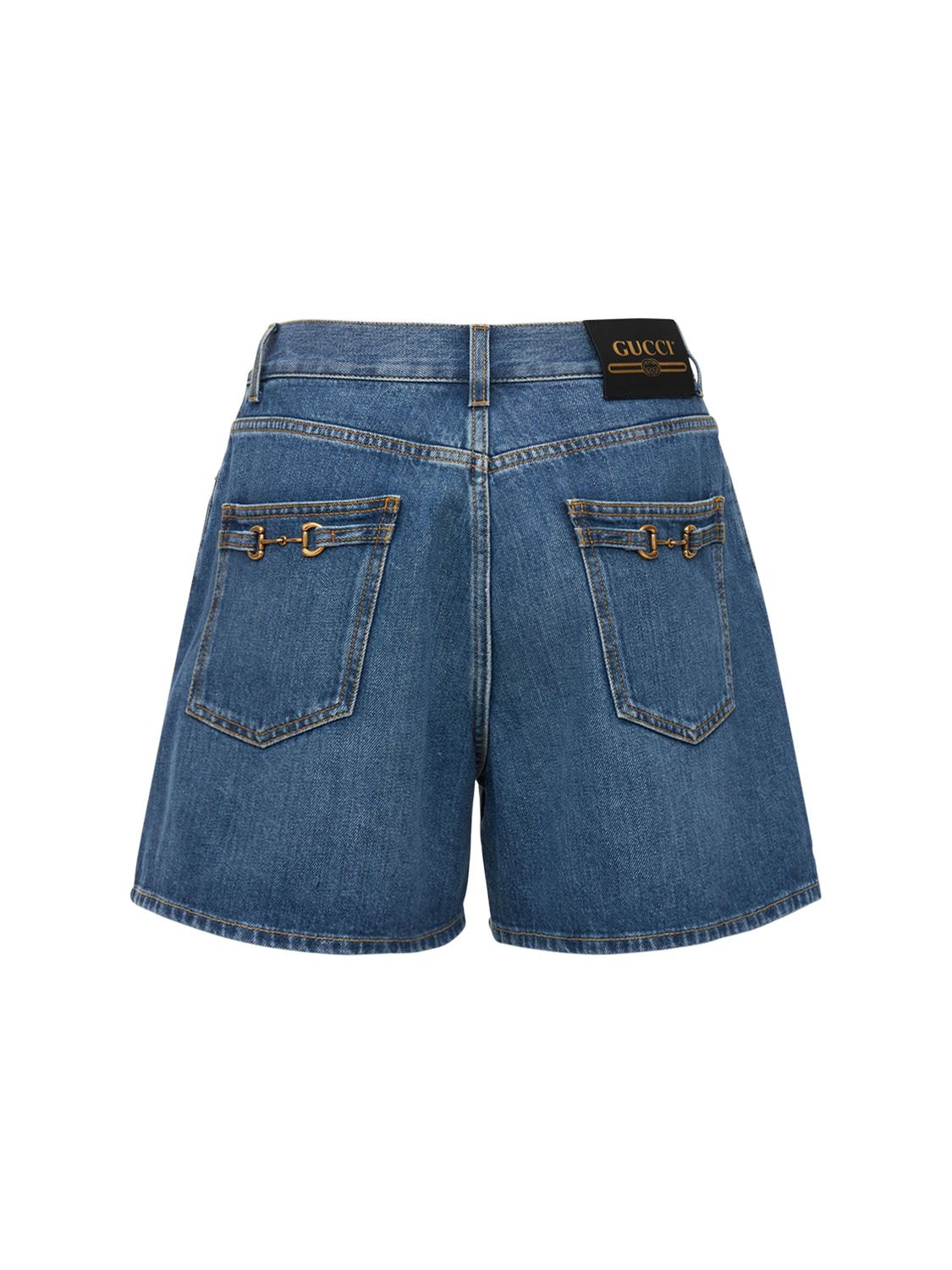 Shop Gucci High Waist Denim Shorts In Blue,mix