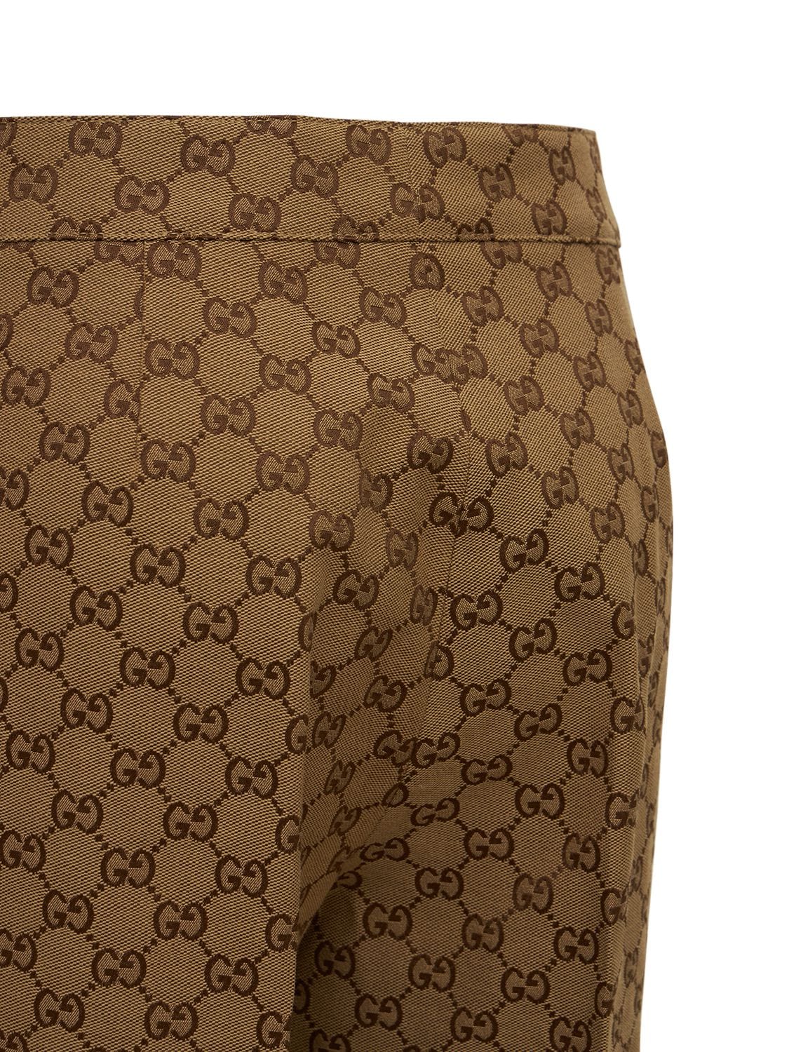 Shop Gucci Cotton Blend Pants W/ Leather In Camel,mix