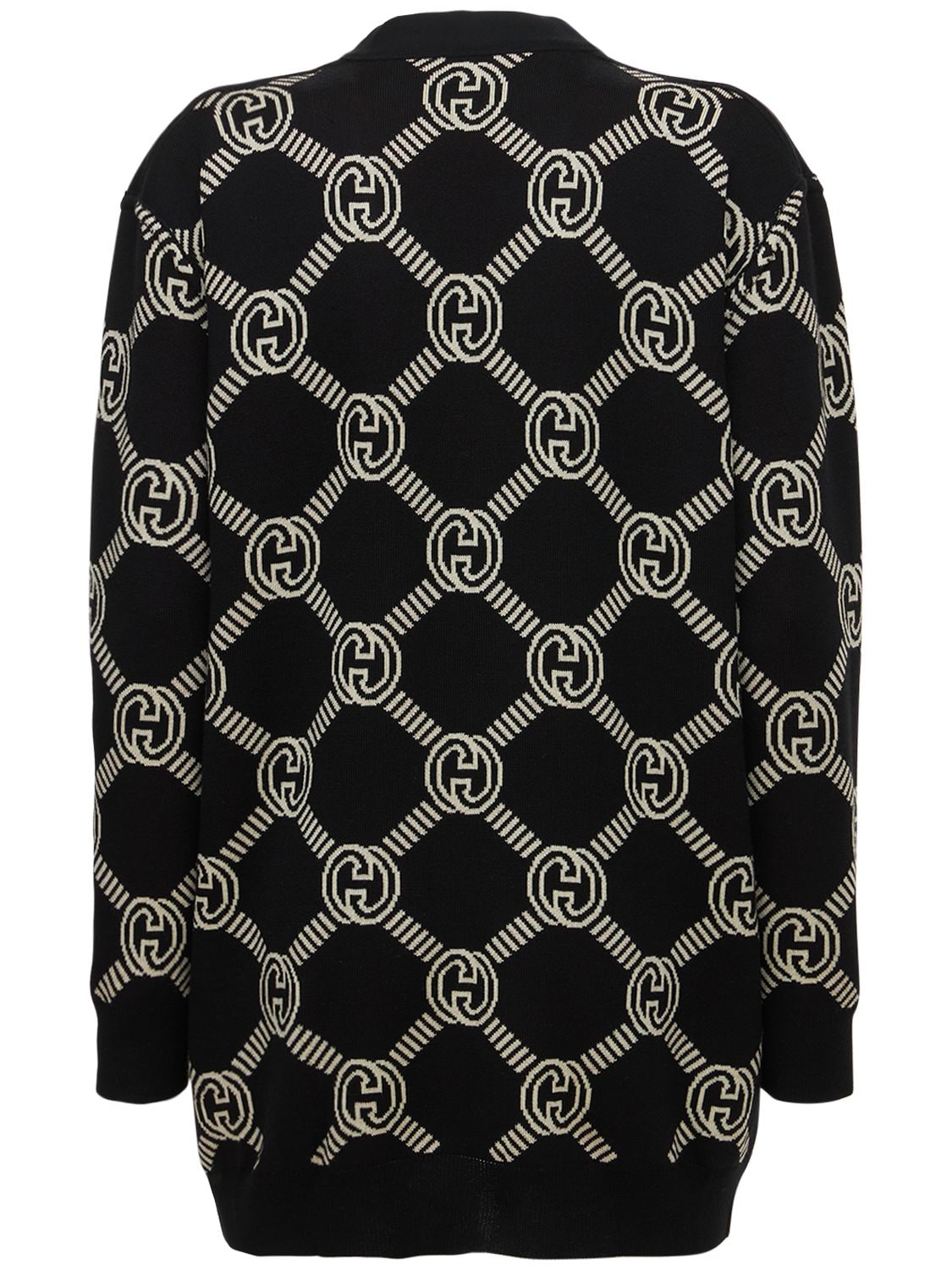 Shop Gucci Reversible Wool Blend Jacquard Cardigan In Almond,black