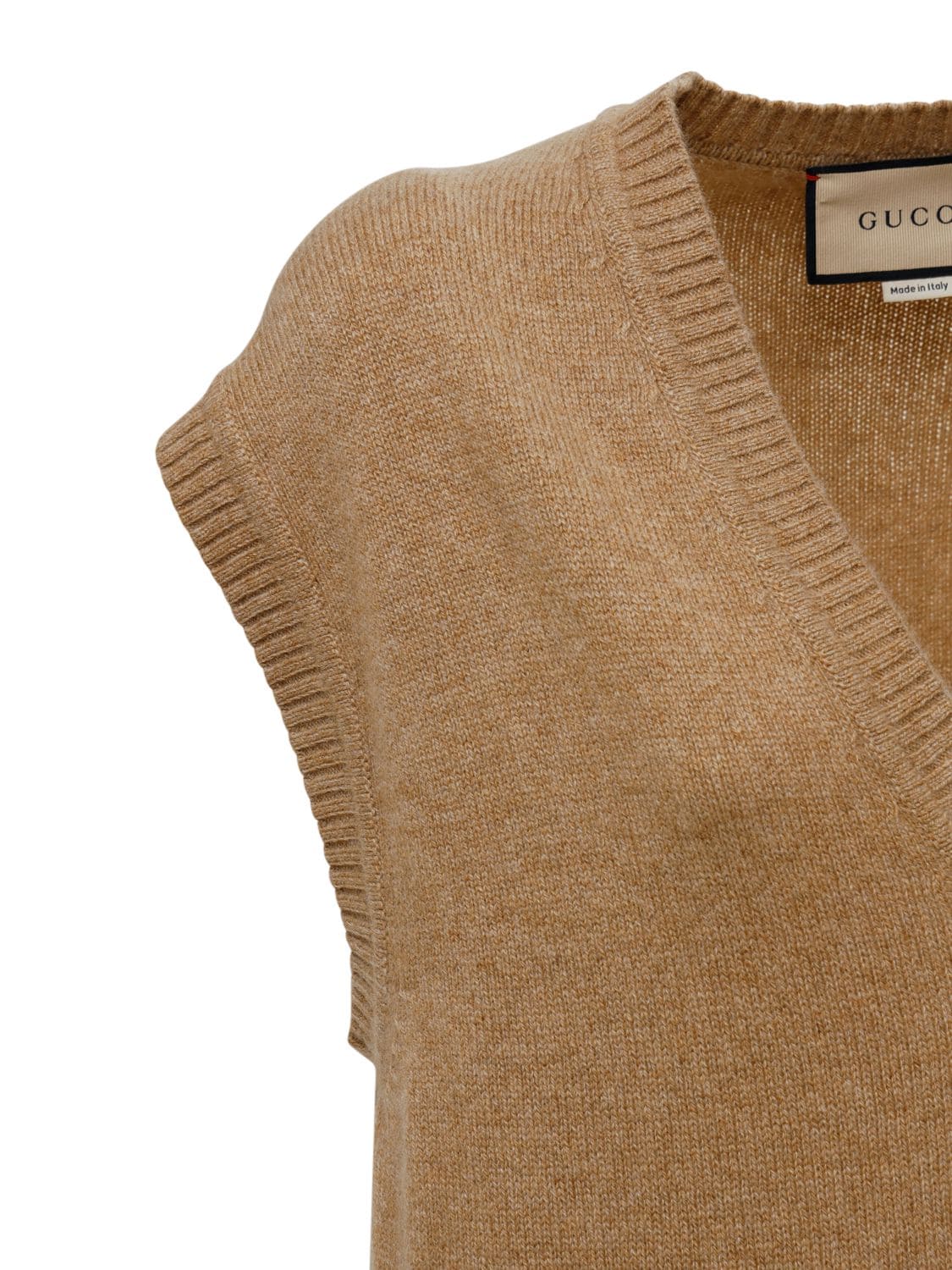 Shop Gucci Cashmere Knit Vest W/ Chain Detail In Camel,mix