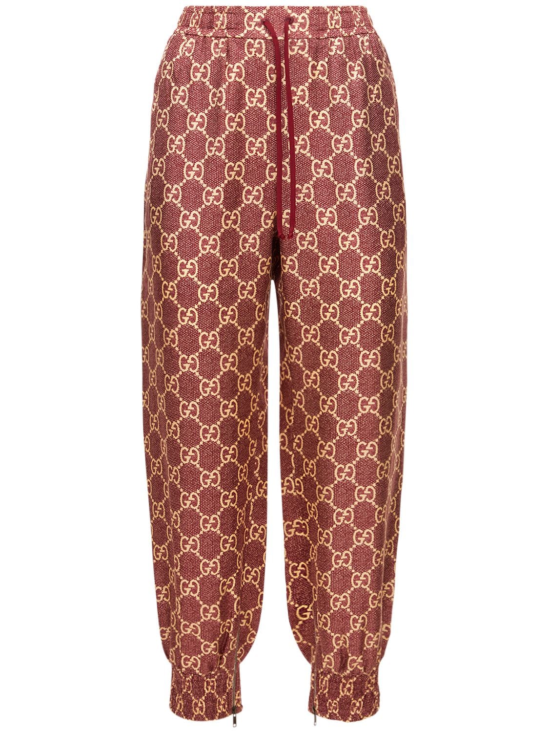 Shop Gucci Silk Twill Logo Pants In Sweet Berry