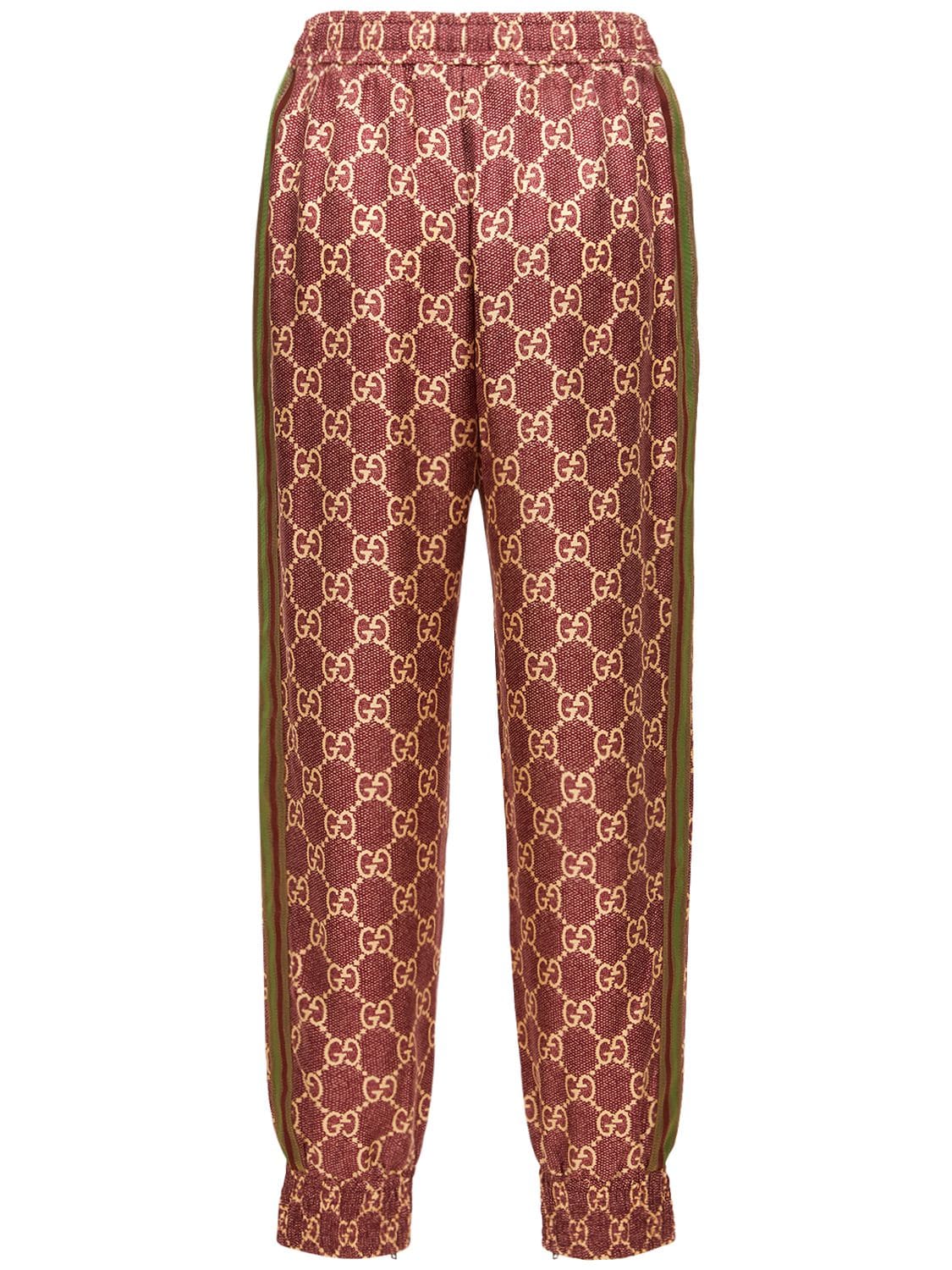 GG Supreme print silk pant in pink and beige
