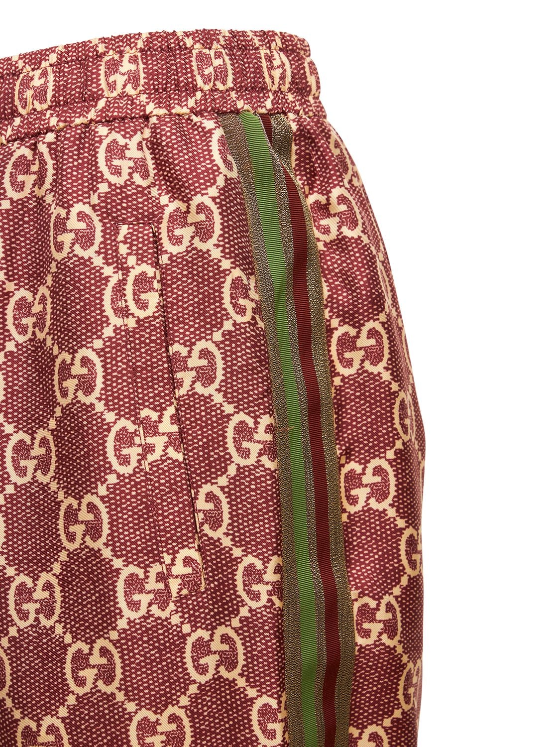 Shop Gucci Silk Twill Logo Pants In Sweet Berry