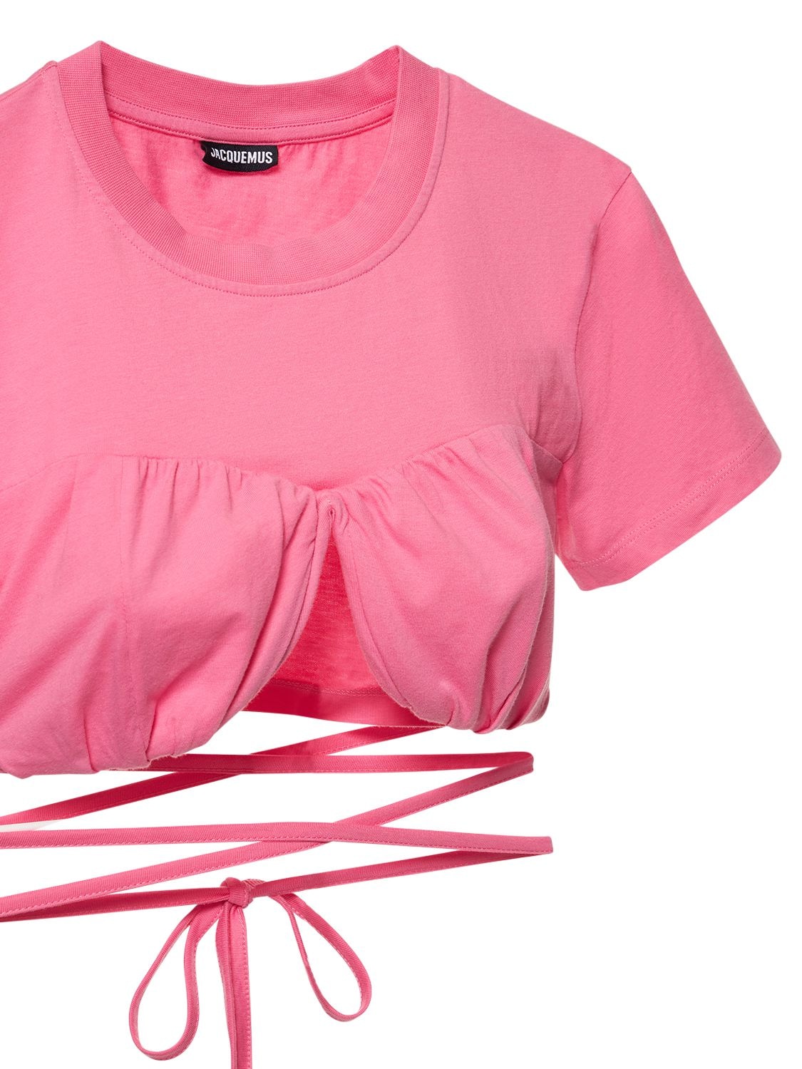 Shop Jacquemus Le Tshirt Baci Cotton Self Tie Crop Top In Pink