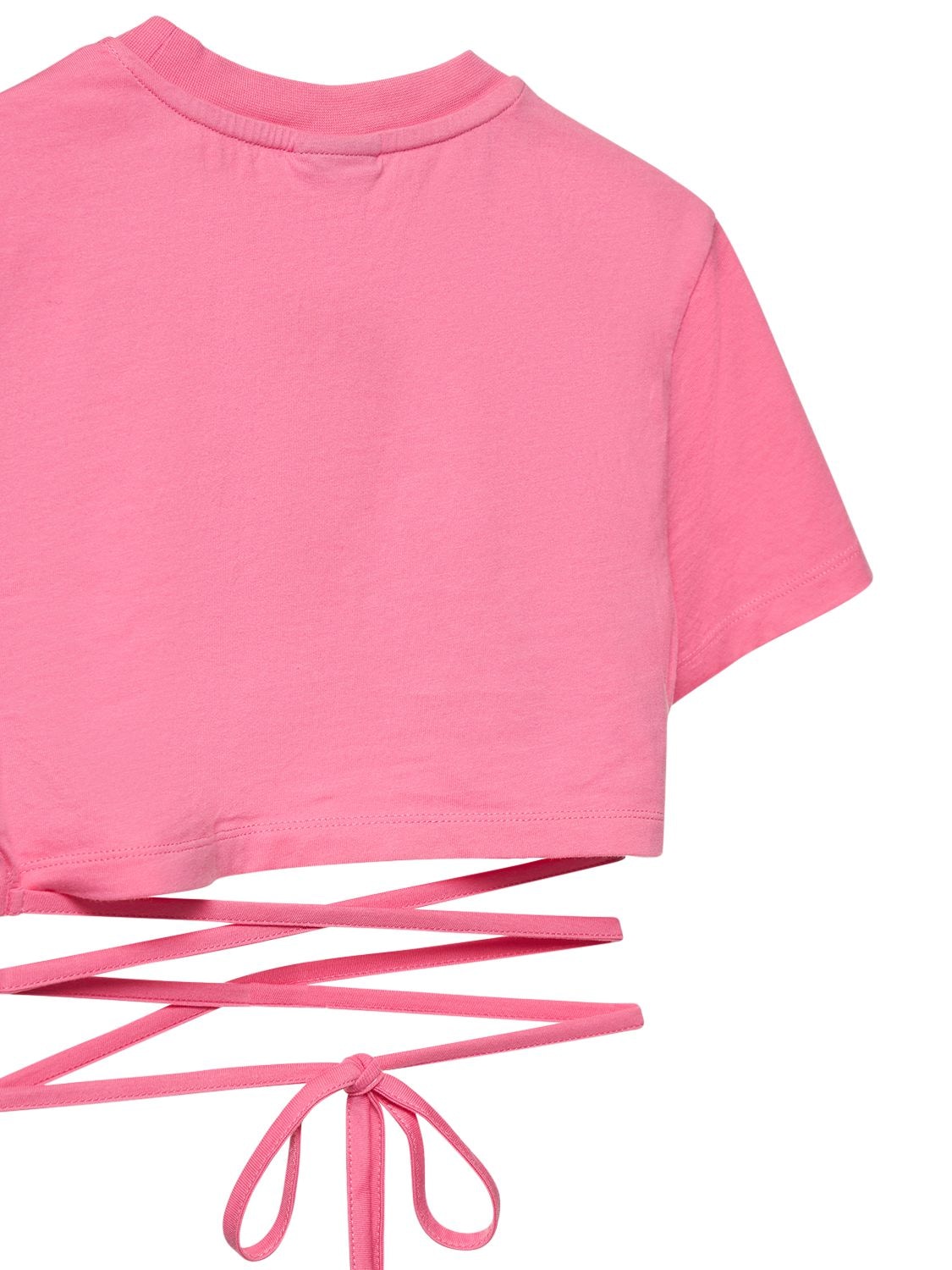 Shop Jacquemus Le Tshirt Baci Cotton Self Tie Crop Top In Pink