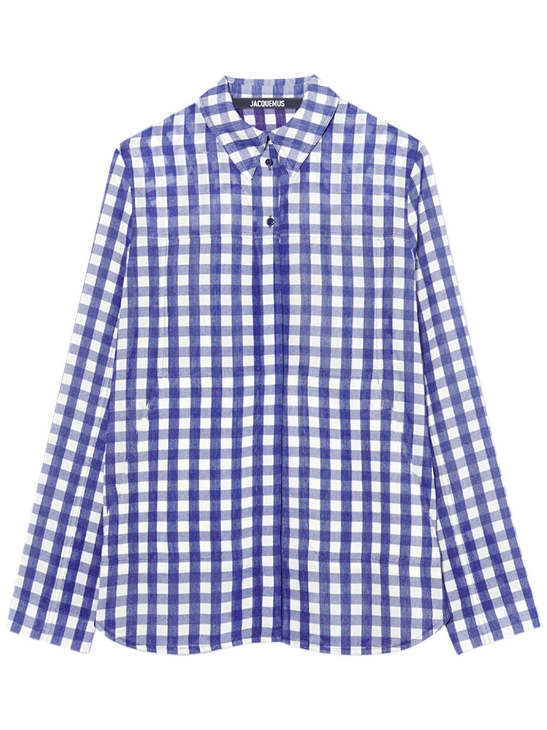 Jacquemus Le Splash Gingham Oversized Split Shirt In Blue | ModeSens