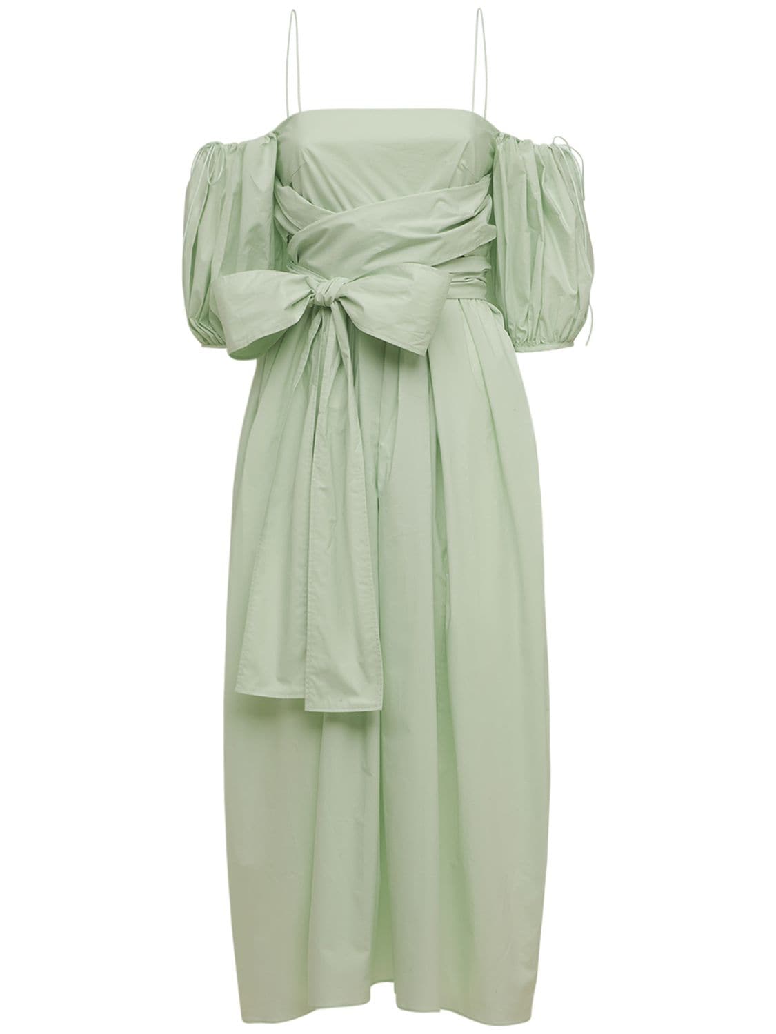 Cecilie Bahnsen Valentina One-shoulder Bow-detailed Cotton-poplin Dress In Green