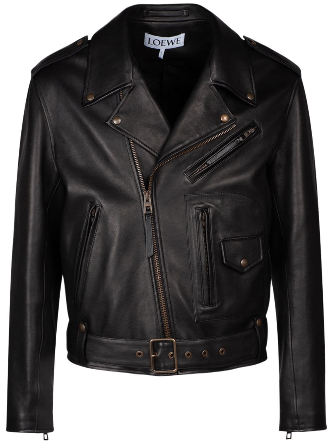 Belted Leather Biker Jacket