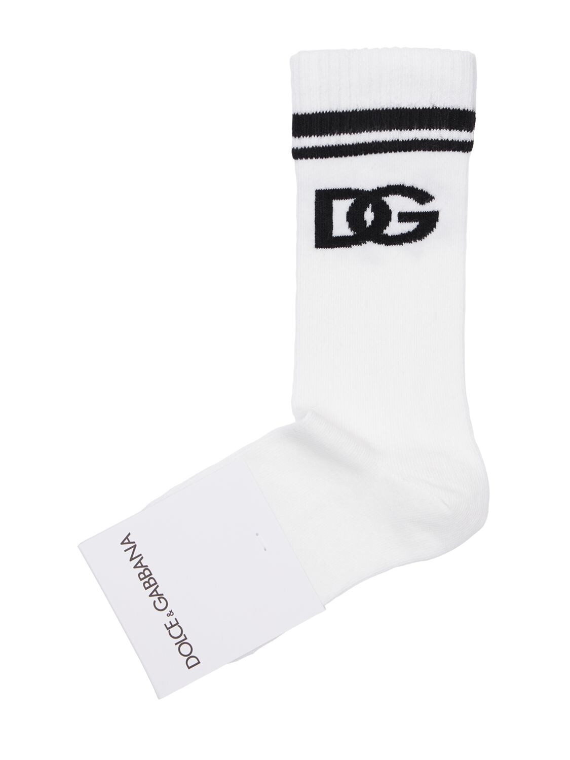 Dolce & Gabbana Babies' Logo Intarsia Cotton Blend Socks In White