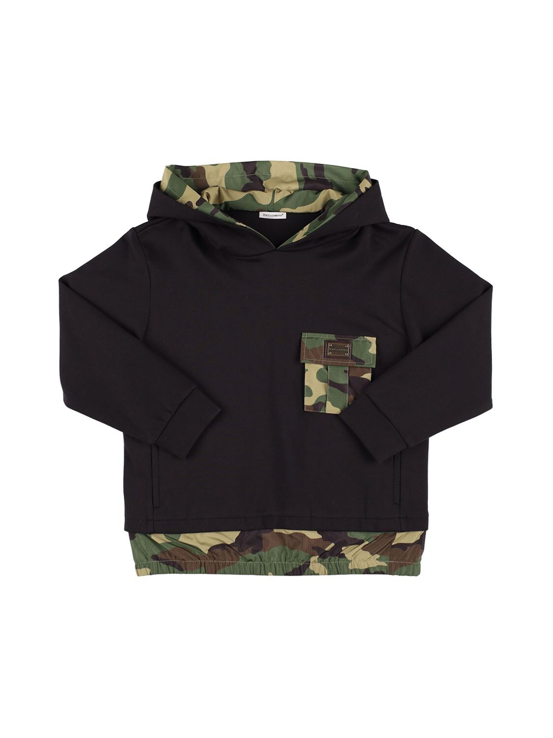 Cotton Sweatshirt Hoodie W/ Camo Details