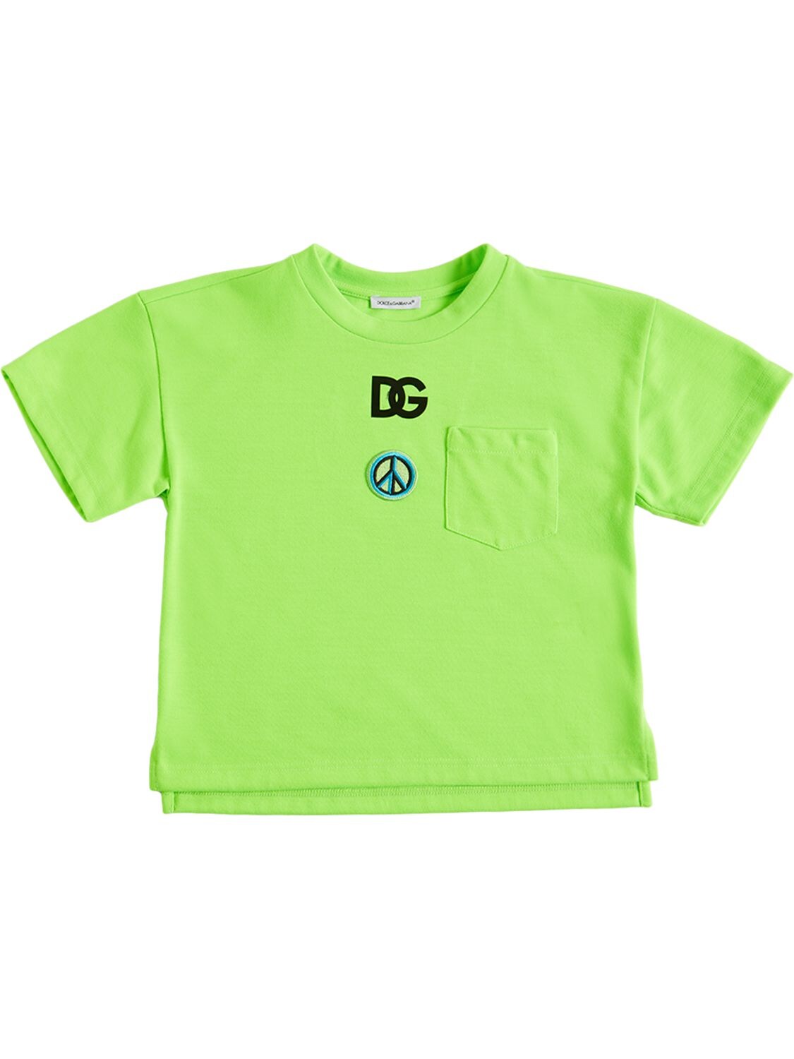 Dolce & Gabbana Kids' Embroidered Logo Cotton Jersey T-shirt In Neon Green