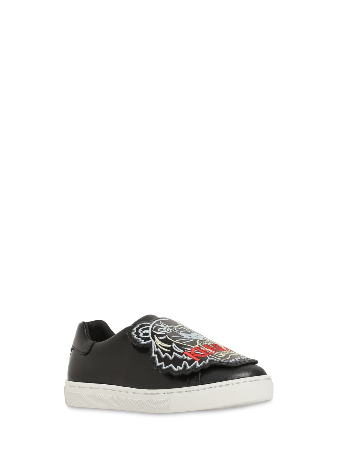 KENZO EMBROIDERED LEATHER SLIP-ON SNEAKERS,75I6TC098-MDLC0