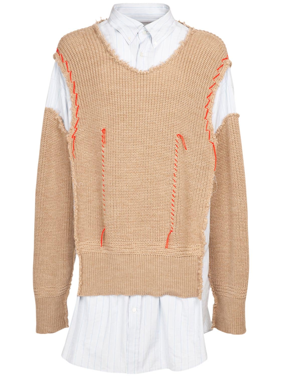 MAISON MARGIELA Striped Cotton Shirt W/knit Wool Sweater