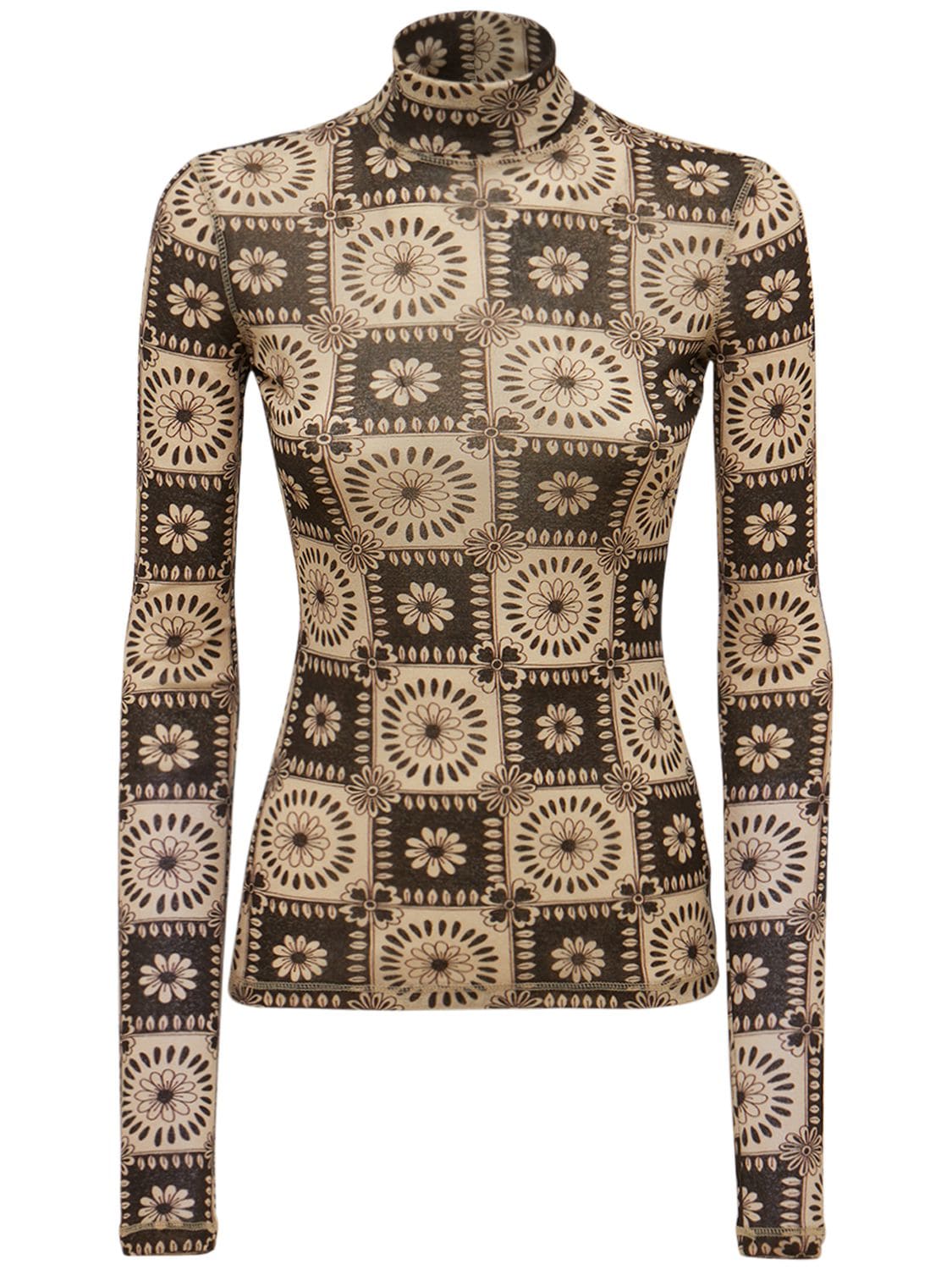 Nanushka Brown & Beige Harri Tile Print Turtleneck In White,brown