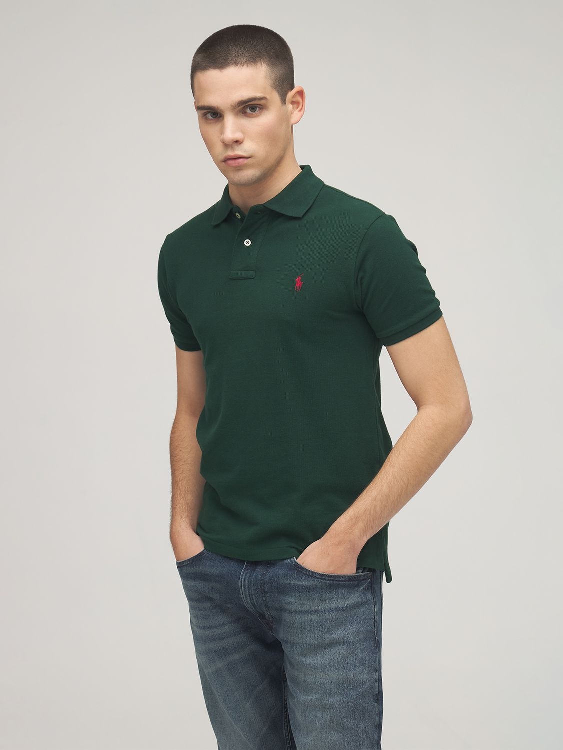 Shop Polo Ralph Lauren Cotton Piquet Polo Shirt In College Green