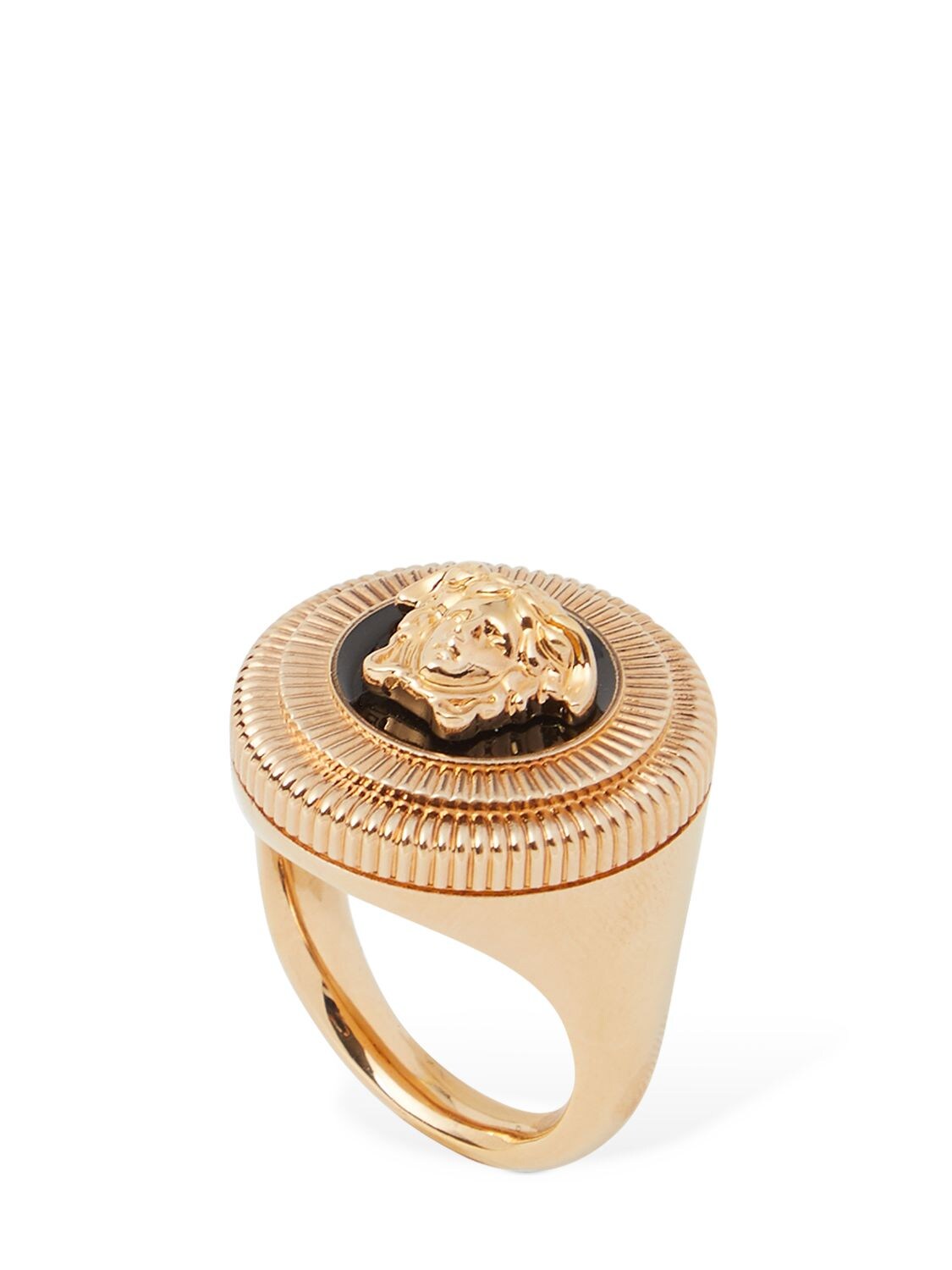 Versace Medusa Enamel Thick Ring In Gold,black