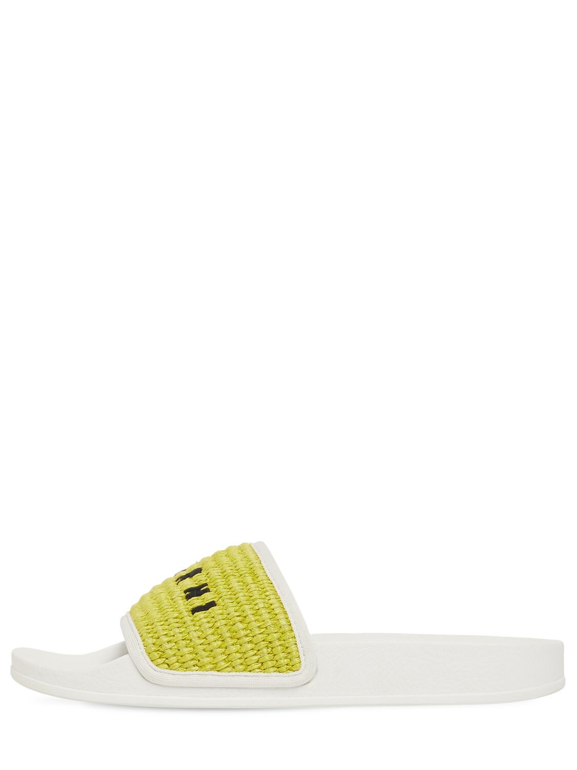 Marni 10mm Raffia Effect Slide Sandals In Lime,white