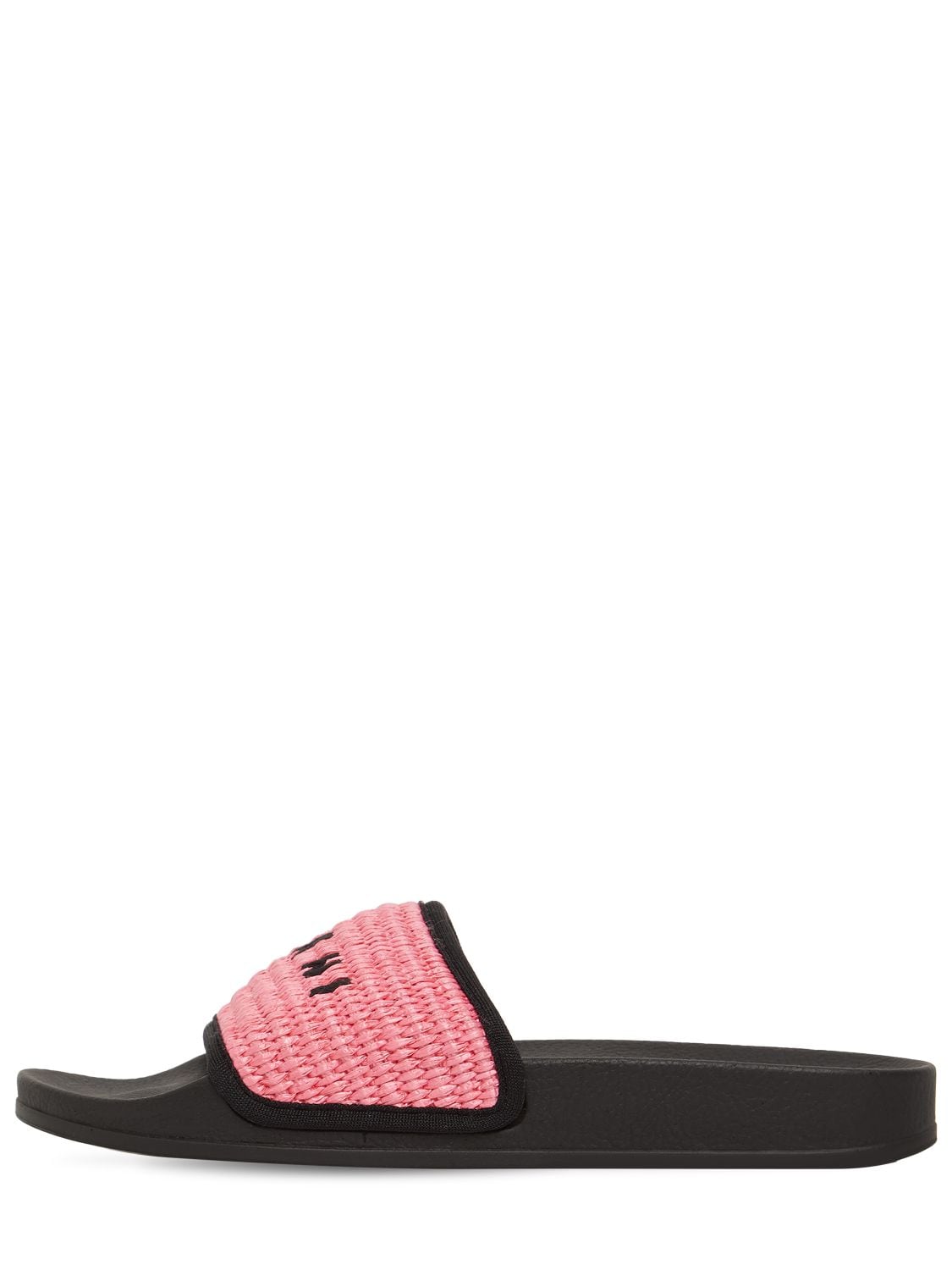 Marni 10mm Raffia Effect Slide Sandals In 핑크,블랙