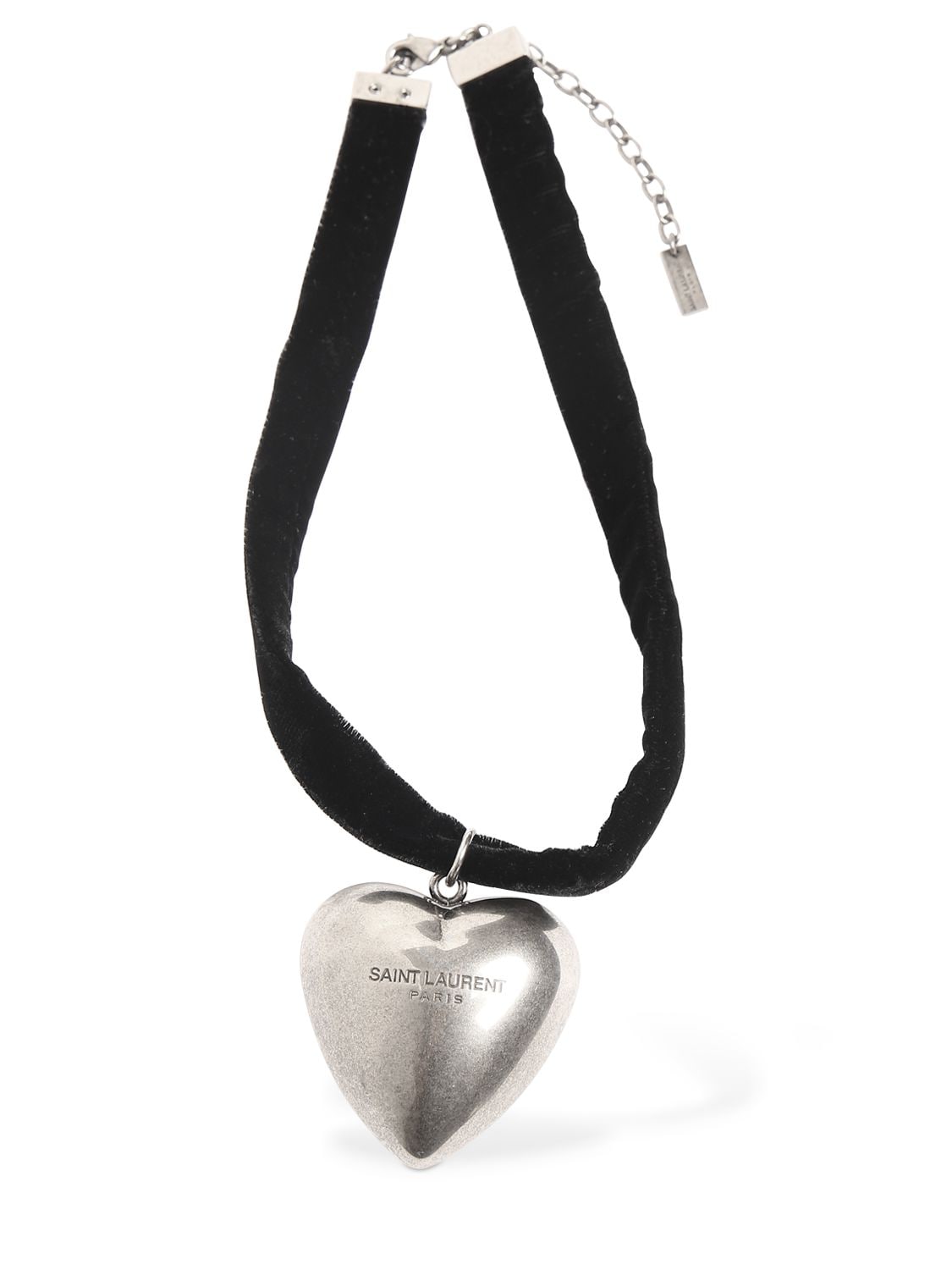 Saint Laurent Oversize Heart Pendant Choker Necklace In Nero