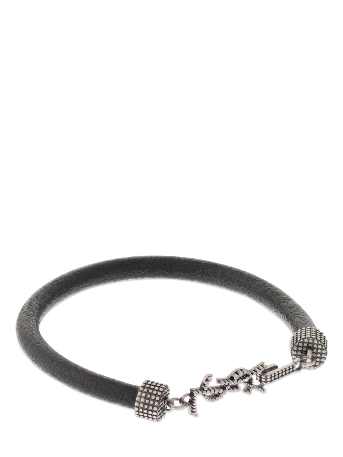 Shop Saint Laurent Ysl Closure Leather Cord Bracelet In Black