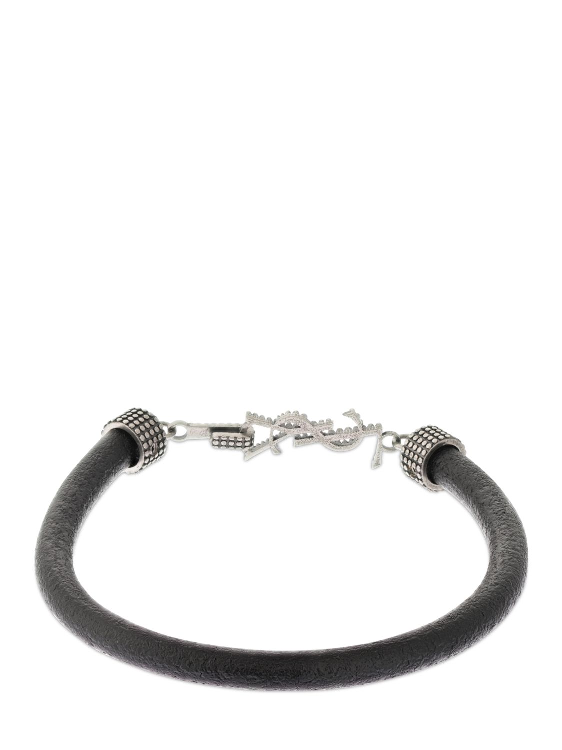 Saint Laurent Ysl Closure Leather Cord Bracelet In Black